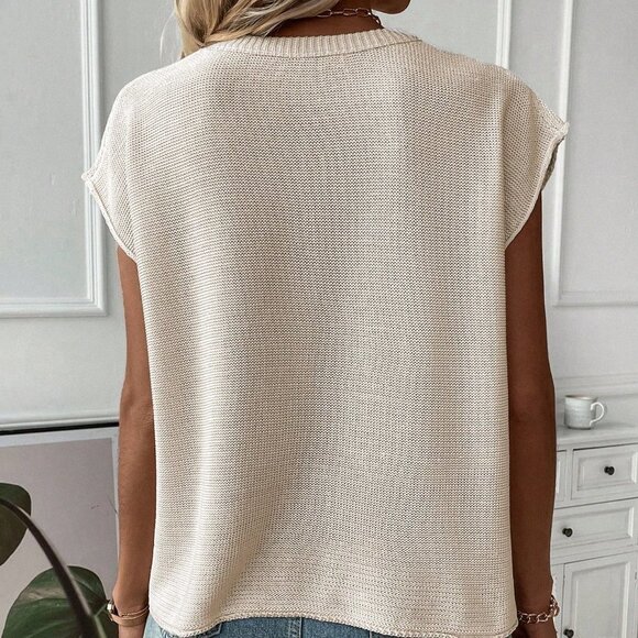 Apricot Casual Womens Solid Batwing Sleeve Sweater Vest - Picture 2 of 6